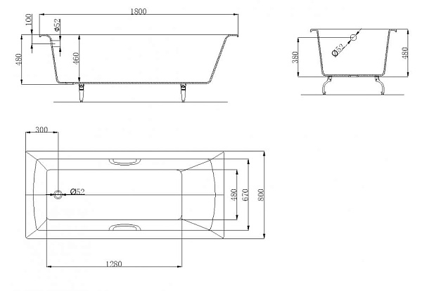 Чугунная ванна OWL 1975 Konung - 180х80 с ручками