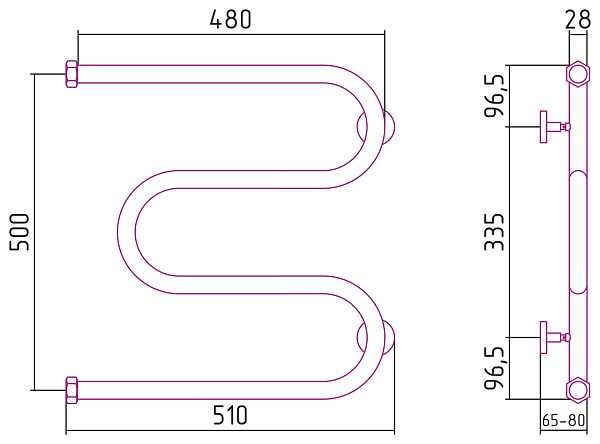 Полотенцесушитель СУНЕРЖА М-образный 500х500