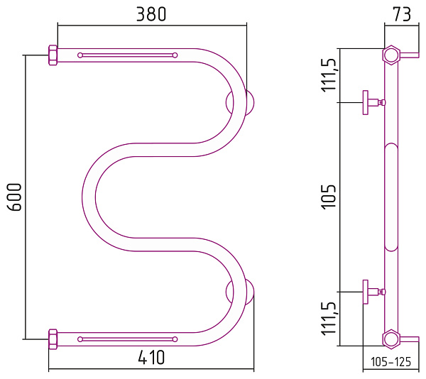 Полотенцесушитель СУНЕРЖА М-образный+ 600х400 +2 полки