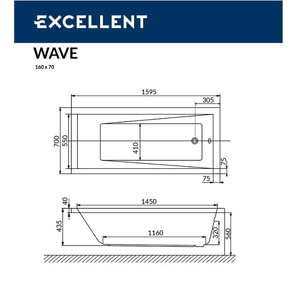 Акриловая ванна Excellent Wave 160x70 WAEX.WAV16WH