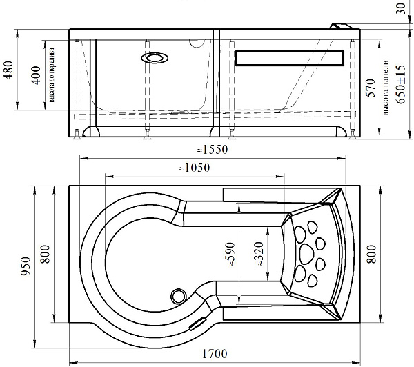Акриловая ванна Radomir Валенсия 170х95 L