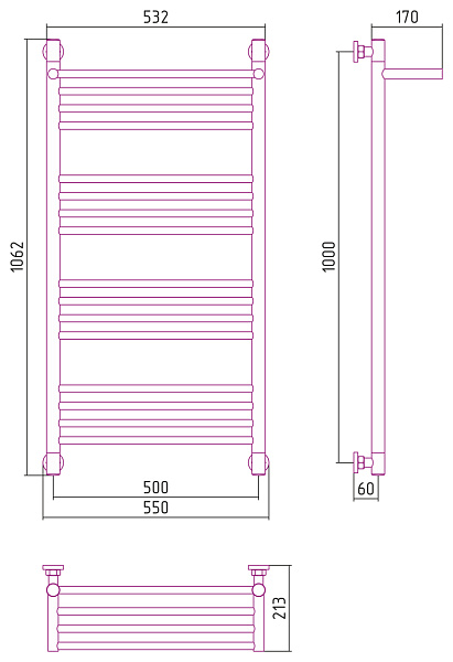 Полотенцесушитель СУНЕРЖА Богема с полкой+ 1000х500