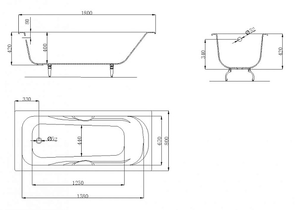 Чугунная ванна OWL 1975 Strand - 180х80 с ручками