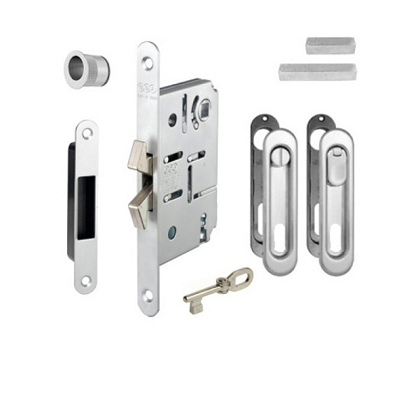 Ручка для раздвижной двери с замком AGB KIT D B02925.50.34 матовый хром