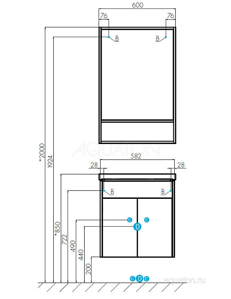 Зеркало-шкаф Aquaton "Флай 60" белый/дуб крафт