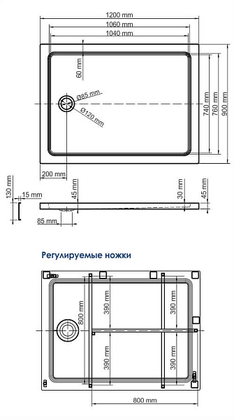 Душевой поддон 120х90 WasserKraft Amper 29T07