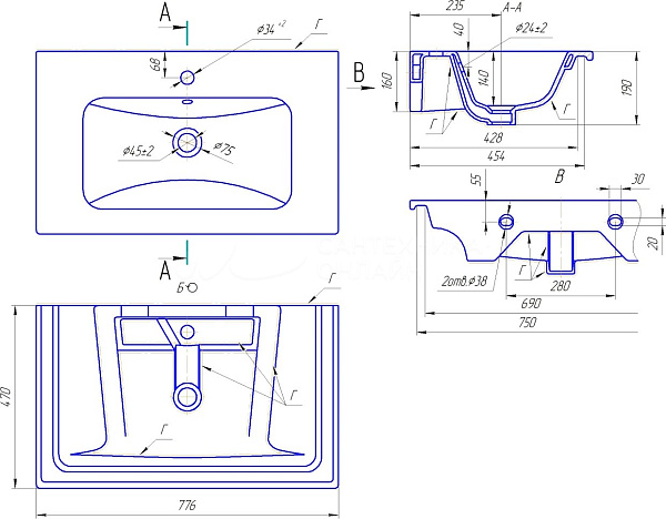 Тумба с раковиной Aquanet "Бостон М 80" белый матовый