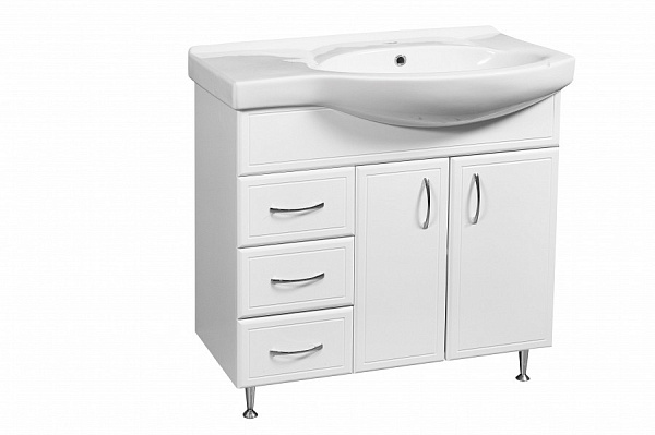 Тумба с раковиной напольная Stella "Концепт 80" L белая 3 ящика