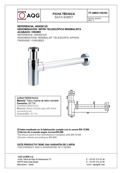 Бутылочный сифон AQG 40S020125