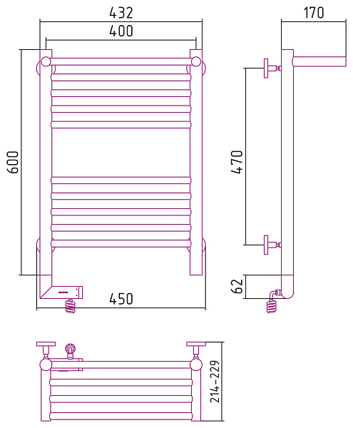 Полотенцесушитель СУНЕРЖА Богема с полкой 2.0 600х400