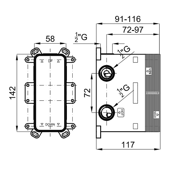 Внутренняя часть встроенного смеситель для ванны и душа Noken Smart Box 3 функции N199999572