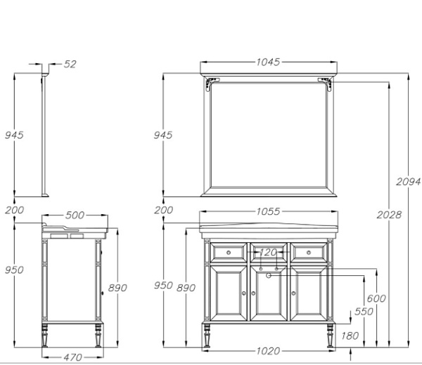 Тумба с раковиной Opadiris "Кантара 105" слоновая кость
