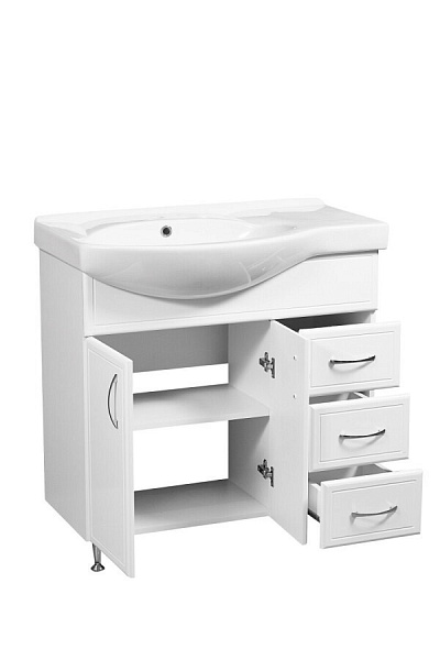Тумба с раковиной напольная Stella "Концепт 80" R белая 3 ящика
