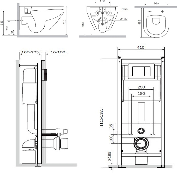 Комплект подвесного унитаза AM.PM Spirit с инсталляцией IS301.701738