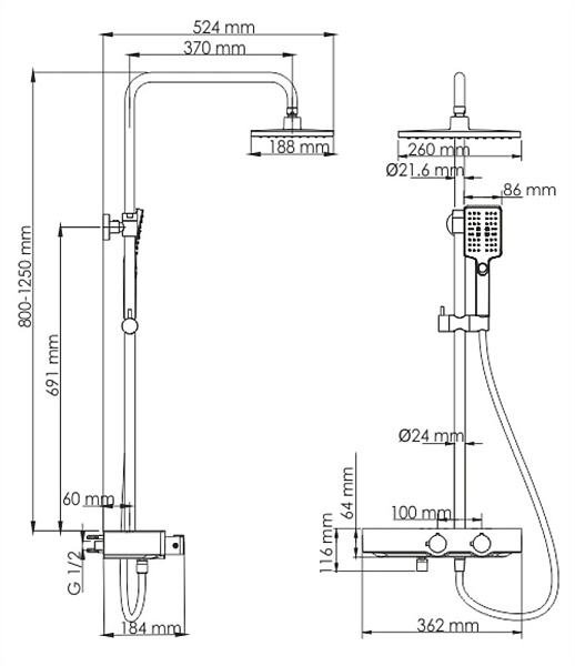 Душевая система со смесителем WasserKraft Thermo A11401