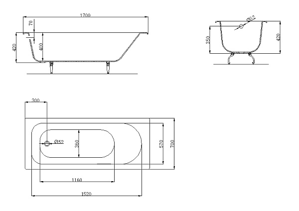Чугунная ванна OWL 1975 Roxen - 170х70