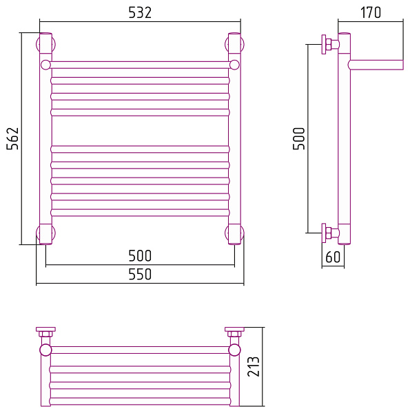 Полотенцесушитель СУНЕРЖА Богема с полкой+ 500х500