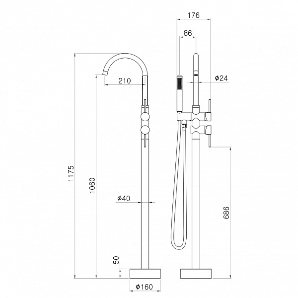 Смеситель напольный с душевой лейкой Swedbe Spira 4004