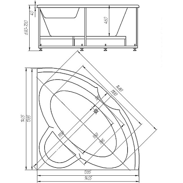 Акриловая ванна AQUATEK Поларис 138х138