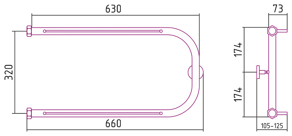 Полотенцесушитель СУНЕРЖА П-образный 320х650 +2 полки