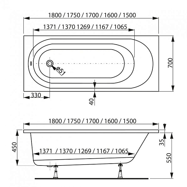 Акриловая ванна VagnerPlast Kasandra 170x70