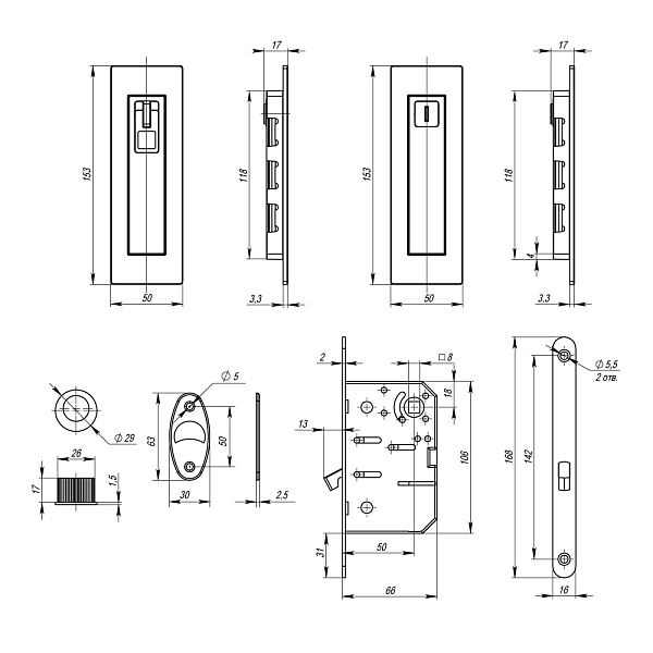 Набор для раздвижной двери Armadillo SH.URB153.KIT011-BK (SH011 URB) АВ-7 бронза