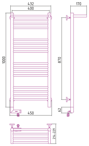 Полотенцесушитель СУНЕРЖА Богема с полкой 2.0 1000х400