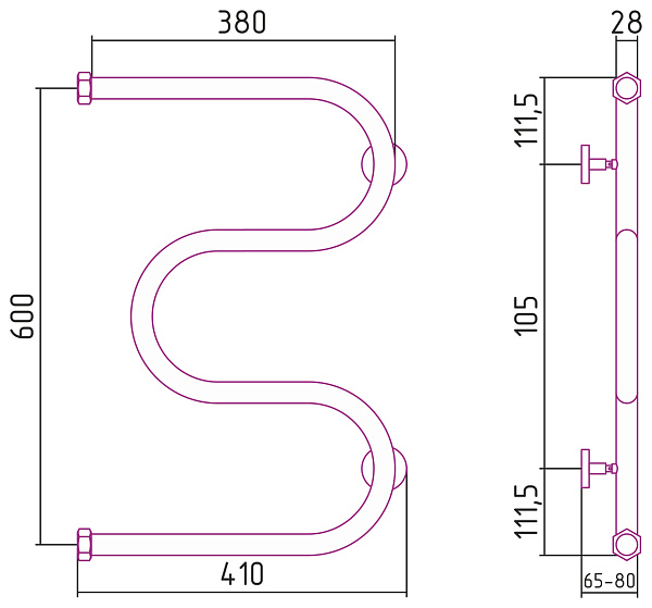 Полотенцесушитель СУНЕРЖА М-образный 600х400