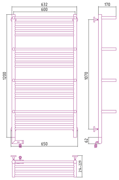 Полотенцесушитель СУНЕРЖА Богема +4 полки 2.0 1200х600