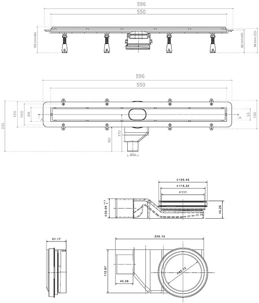 Душевой лоток Pestan Confluo Frameless Line 550 матовый хром 13701230
