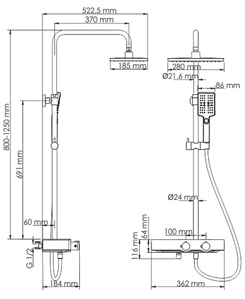 Душевая система со смесителем WasserKraft Thermo A11301