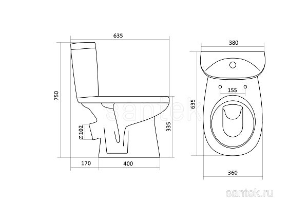 Унитаз компакт напольный Santek Анимо с диагональным выпуском 1.WH30.2.134