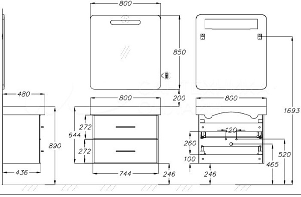 Тумба с раковиной Opadiris "Арабеско 80" белый