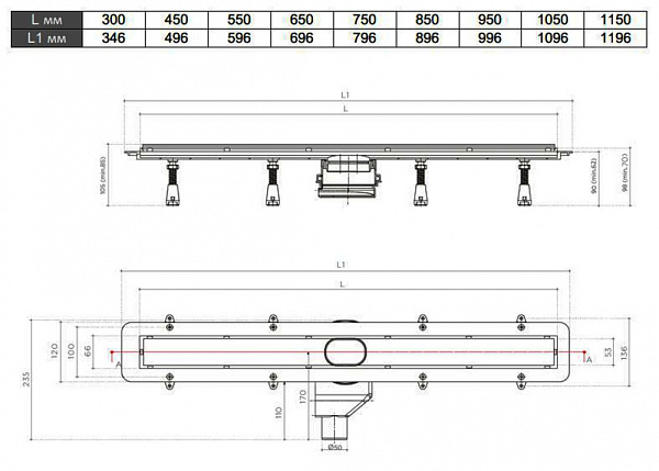 Душевой лоток Pestan Confluo Frameless Line 650 матовый хром 13701231