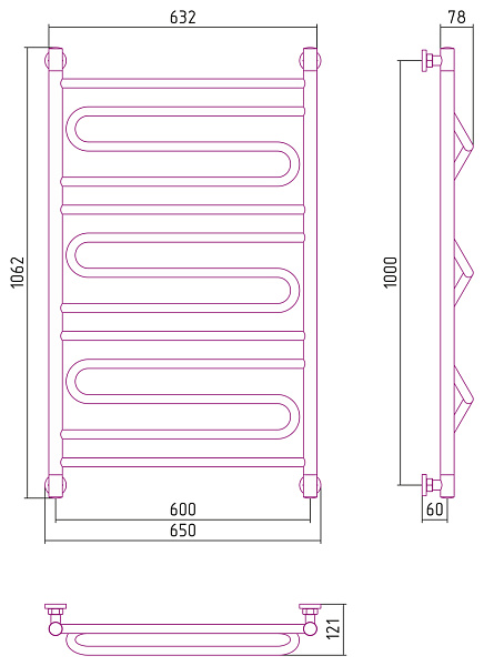 Полотенцесушитель СУНЕРЖА Элегия+ 1000х600