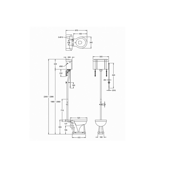 Унитаз напольный с высоким бачком Burlington P2 C28S