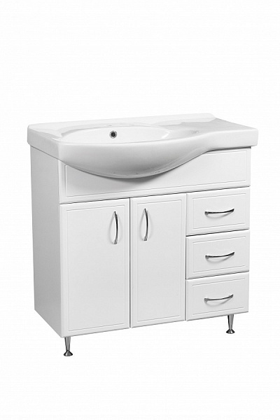 Тумба с раковиной напольная Stella "Концепт 80" R белая 3 ящика