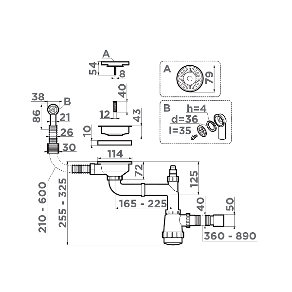 Арматура для одночашевых моек с круглым переливом WK-1-CL-R-AB