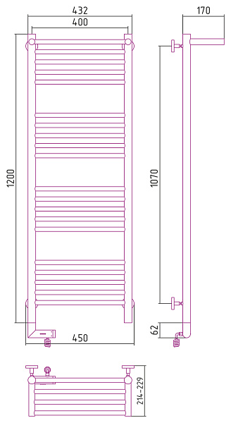 Полотенцесушитель СУНЕРЖА Богема с полкой 2.0 1200х400