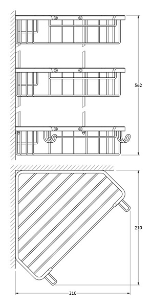 Полка-решетка с крючками угловая 3-х ярусная FBS Ryna RYN 009