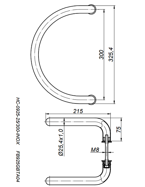 Ручка скоба Apecs HC-0925-25/300-INOX