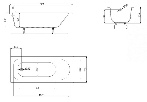 Чугунная ванна OWL 1975 Roxen - 150х70 