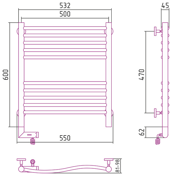 Полотенцесушитель СУНЕРЖА Флюид 2.0 600х500
