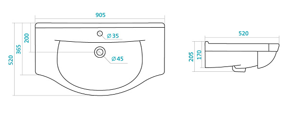 Раковина подвесная Santek Эльбрус 90