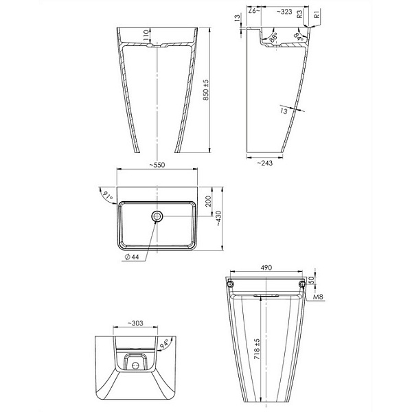 Раковина Omnires Parma PARMAUWBOBP 55x43 см белый глянец