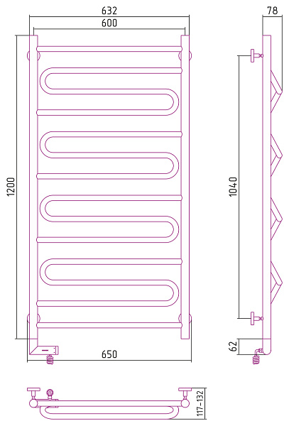 Полотенцесушитель СУНЕРЖА Элегия 2.0 1200x600