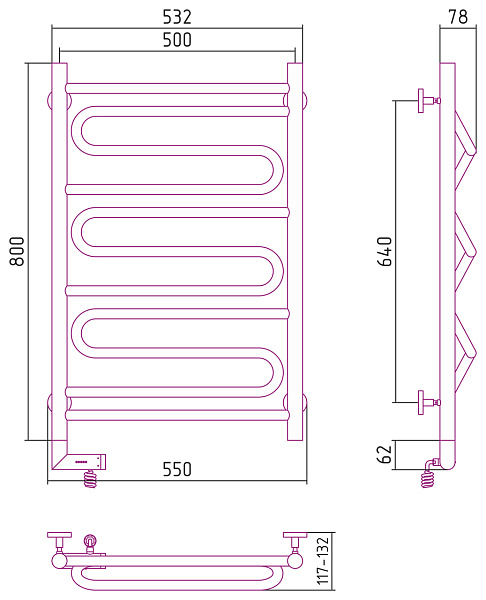 Полотенцесушитель СУНЕРЖА Элегия 2.0 800x500