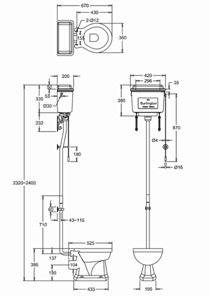 Унитаз напольный с высоким бачком Burlington P2