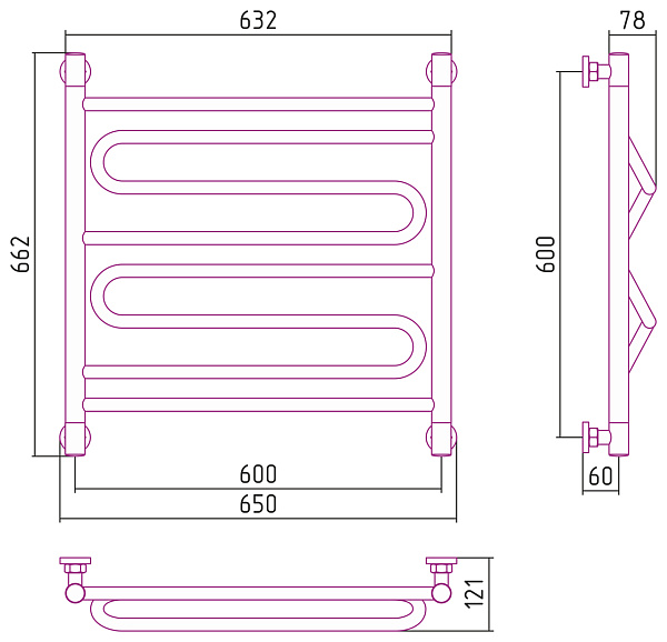 Полотенцесушитель СУНЕРЖА Элегия+ 600х600