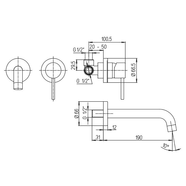 Смеситель встраиваемый для раковины Paini Cox 78PZ208